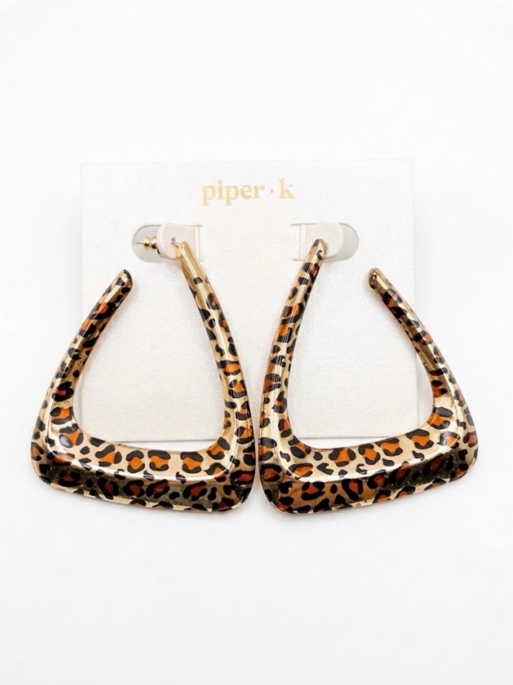 NWT ⚜️🤎⚜️ Piper K Leopard Print Geometric Hoop Earrings